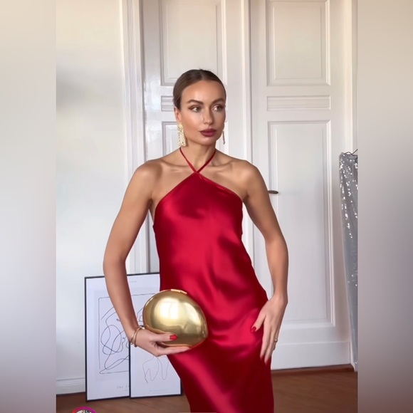 ZARA SATIN EFFECT HALTER SLIP DRESS - Picture 8 of 11